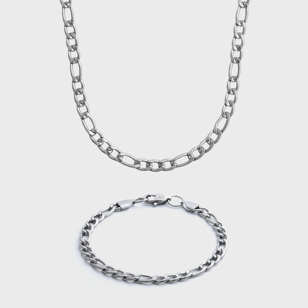 5mm Silver Figaro Gift Set