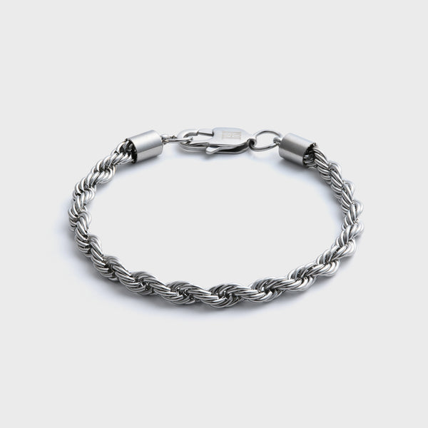 5mm Silver Rope Bracelet Front Shot on light gry background
