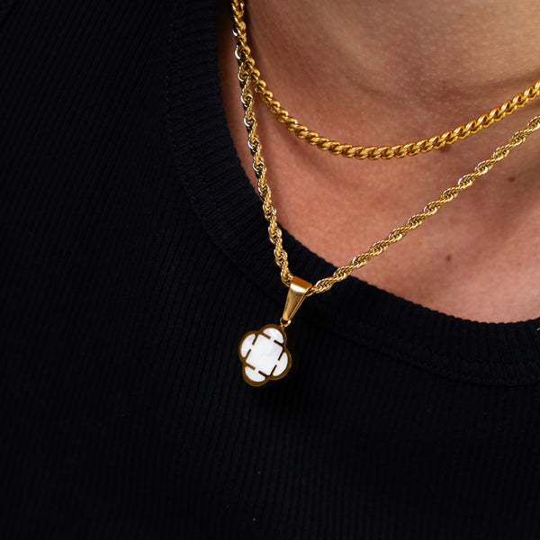 Gold White Clover Pendant Rope