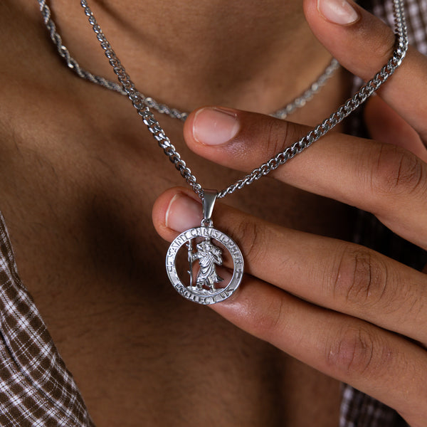 Silver Cut-Out St Christopher Pendant