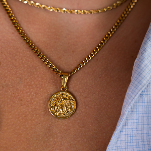 Gold Greek Head Pendant Cuban