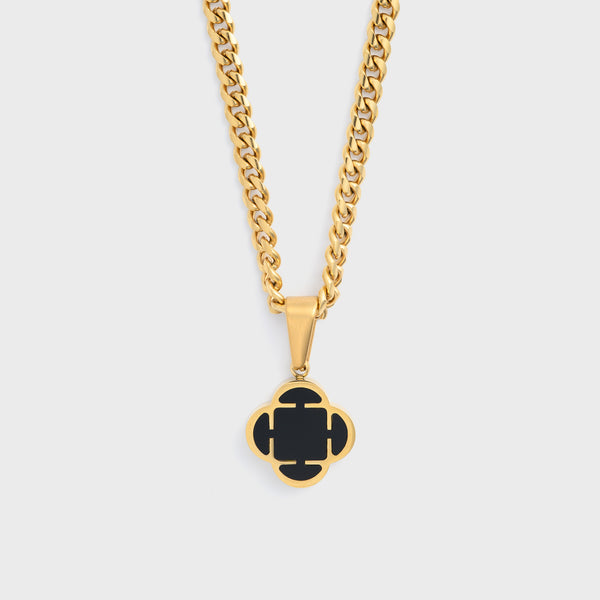 Gold Black Clover Pendant Cuban