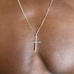 Silver Tubed Cross Necklace X Classic Curb