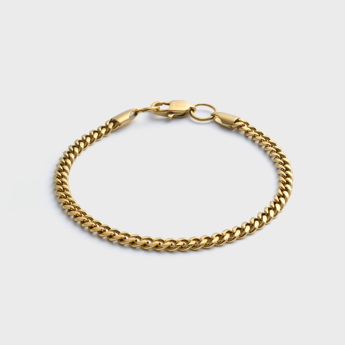 4mm Gold Cuban Bracelet Front Shot on light grey background