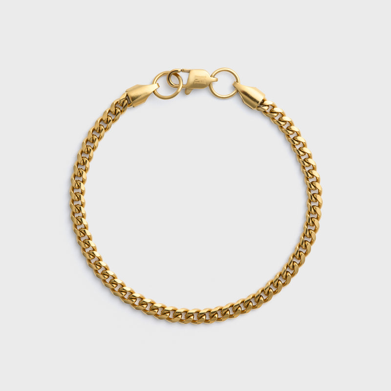 4mm Gold Cuban Bracelet Top Shot on light grey background