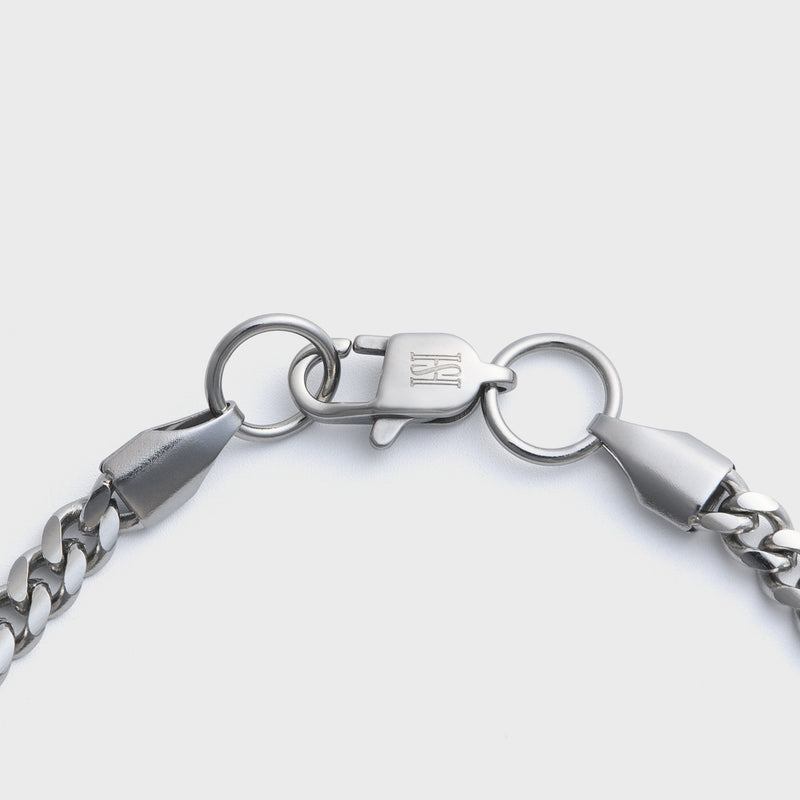 4mm Silver Cuban Bracelet Clasp Shot on light grey background