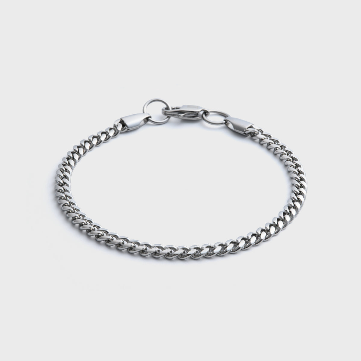 4mm Silver Cuban Bracelet Front Shot on light grey background