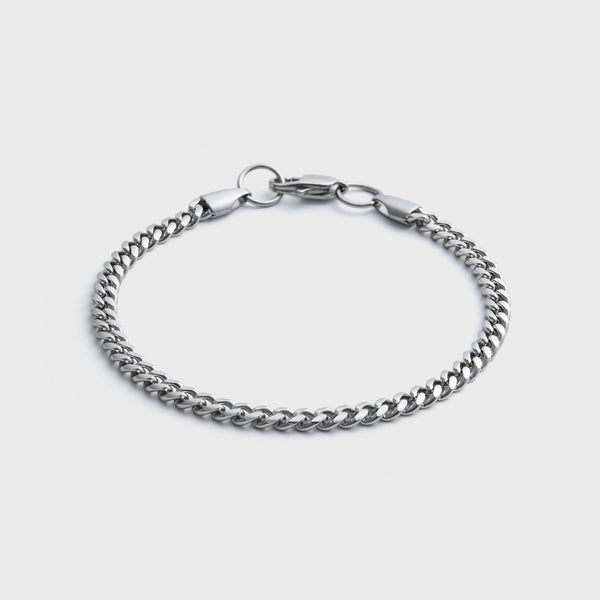 4mm Silver Cuban Bracelet Front Shot on light grey background