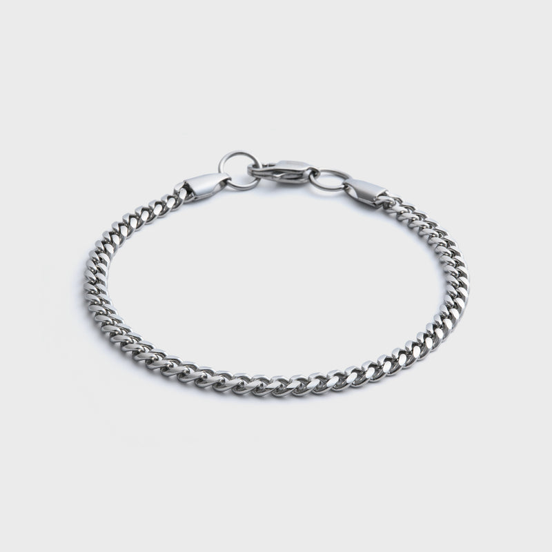 4mm Silver Cuban Bracelet Front Shot on light grey background