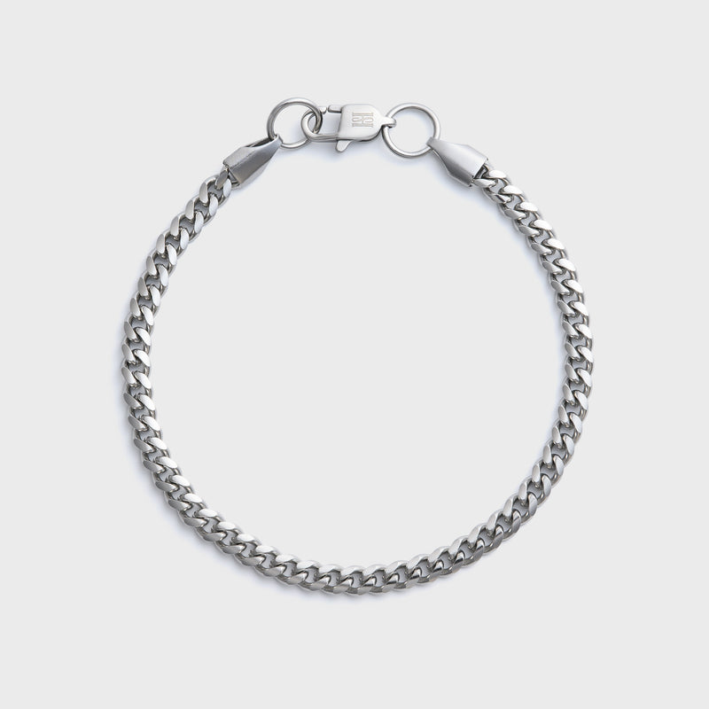 4mm Silver Cuban Bracelet Top Shot on light grey background