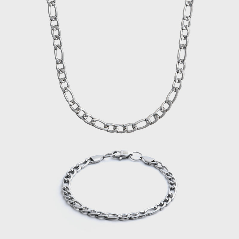 5mm Silver Figaro Gift Set