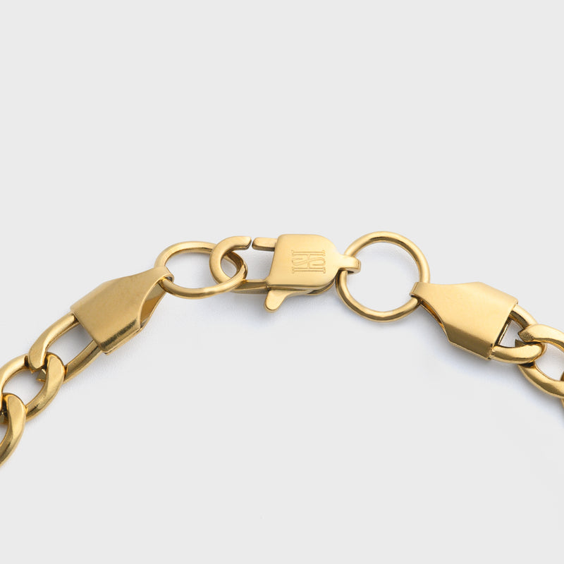 5mm Gold Figaro Bracelet Clasp Shot on light grey background
