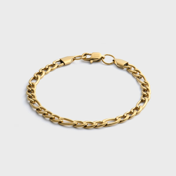 5mm Gold Figaro Bracelet Front Shot on light grey background