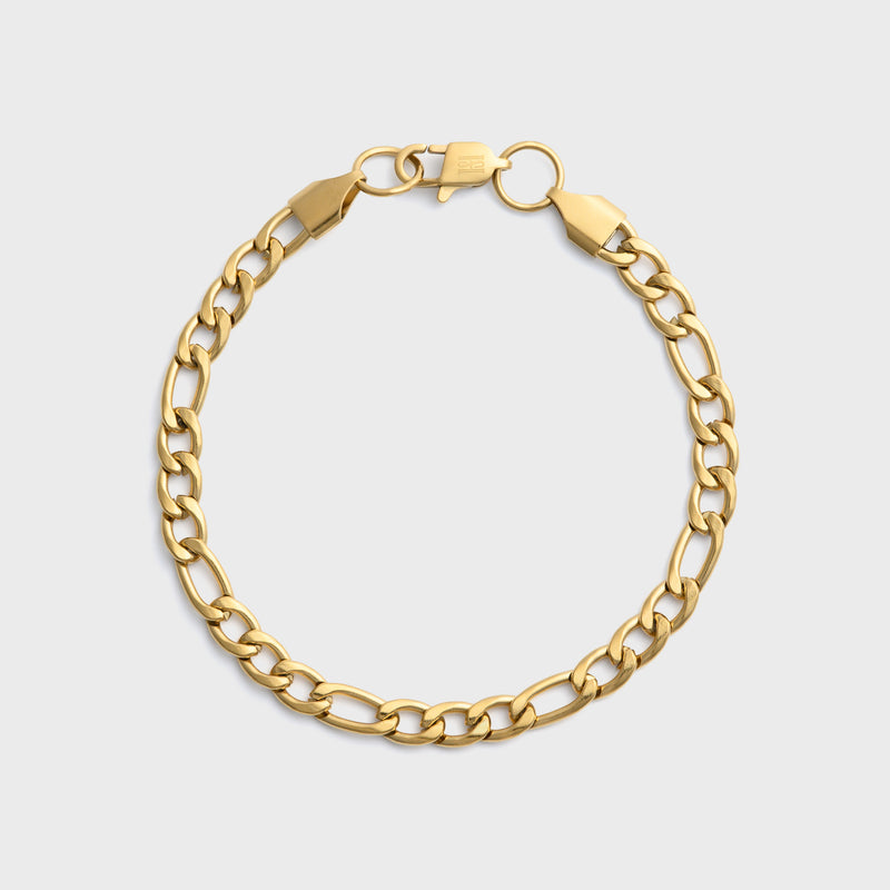 5mm Gold Figaro Bracelet Top Shot on light grey background