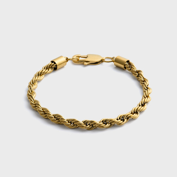 5mm Gold Rope Chain Bracelet Front Shot on light grey background