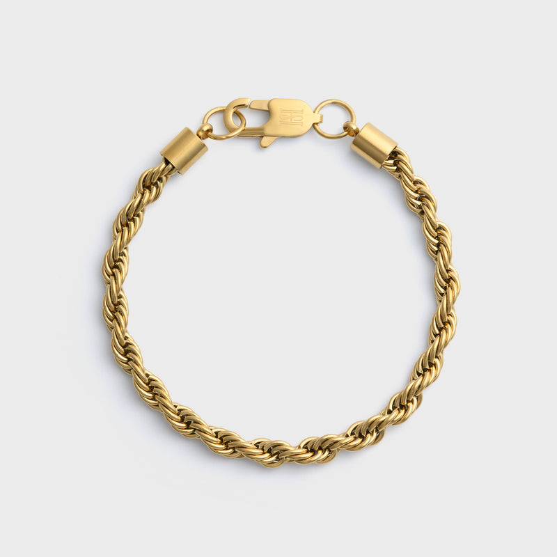 5mm Gold Rope Chain Bracelet Top Shot on light grey background