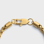 5mm Gold Wheat Bracelet Clasp Shot on light grey background