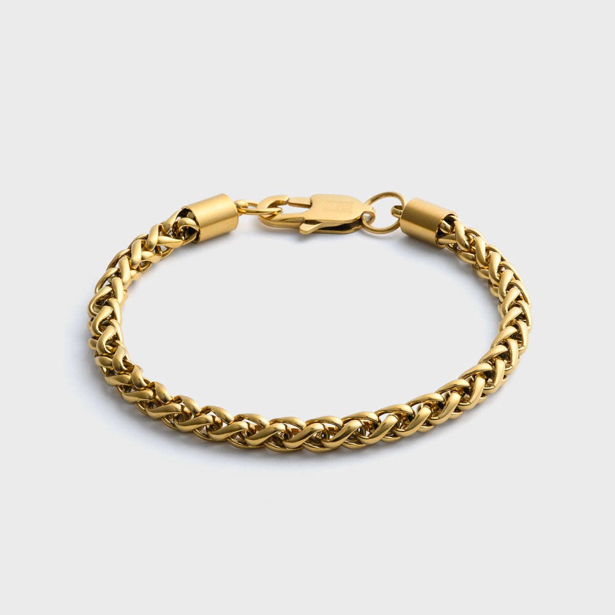 5mm Gold Wheat Bracelet Front Shot on light grey background