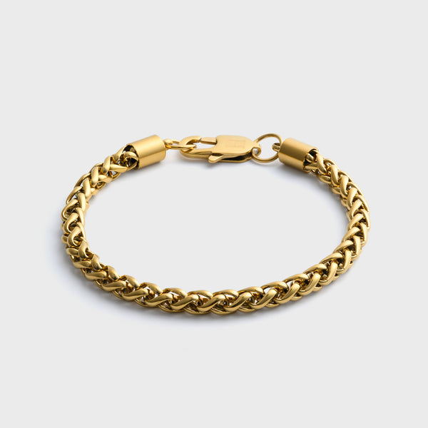 5mm Gold Wheat Bracelet Front Shot on light grey background