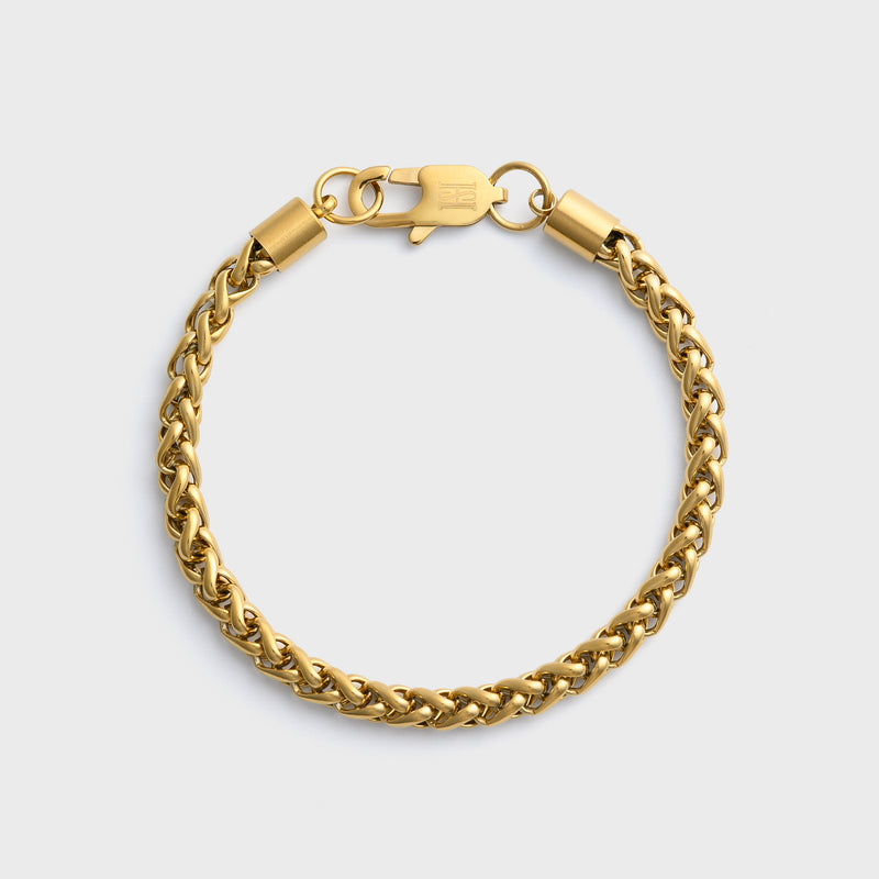 5mm Gold Wheat Bracelet Top Shot on light grey background