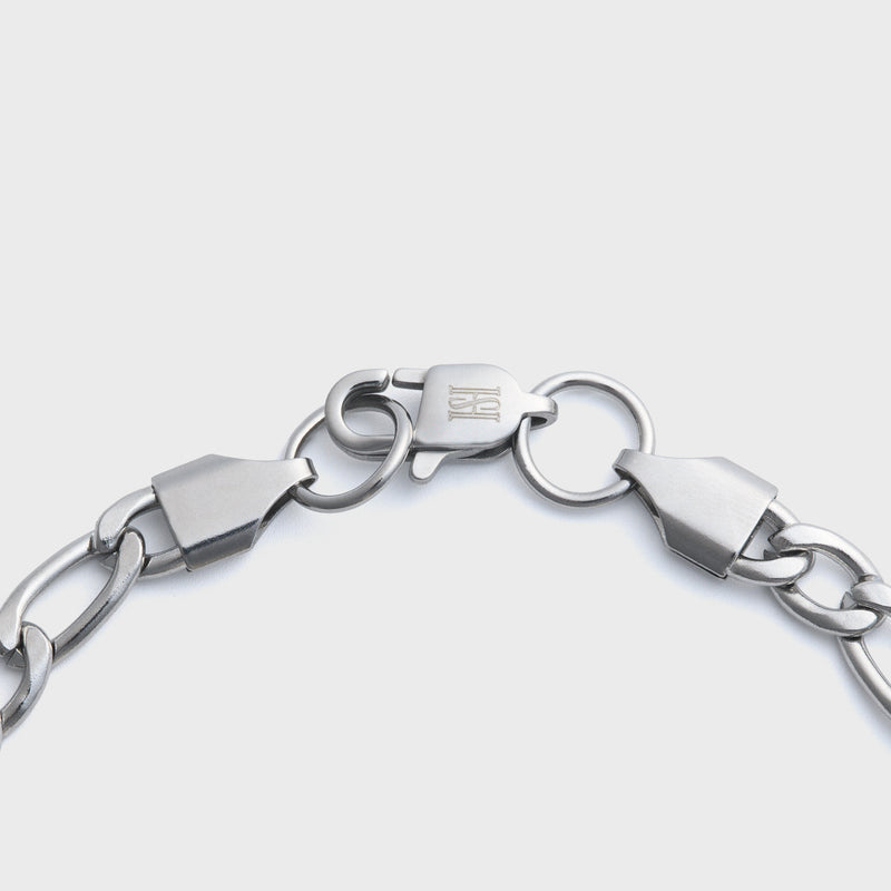 5mm Silver Figaro Bracelet Clasp Shot on light grey background