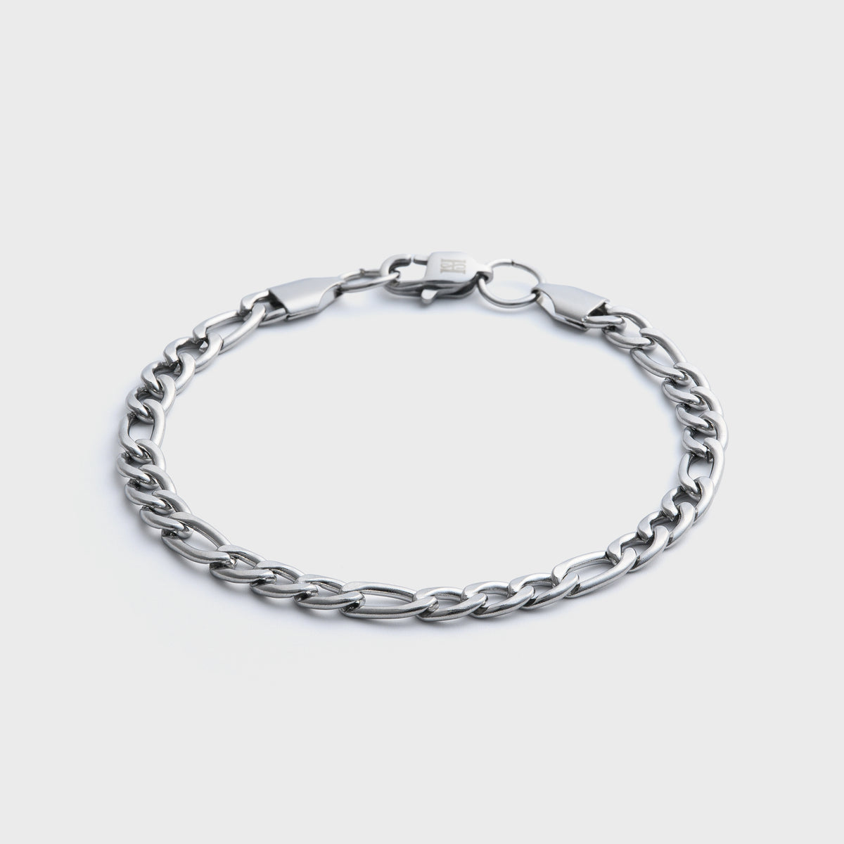 5mm Silver Figaro Bracelet Front Shot on light grey background