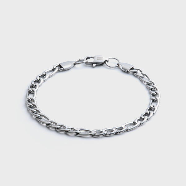 5mm Silver Figaro Bracelet Front Shot on light grey background