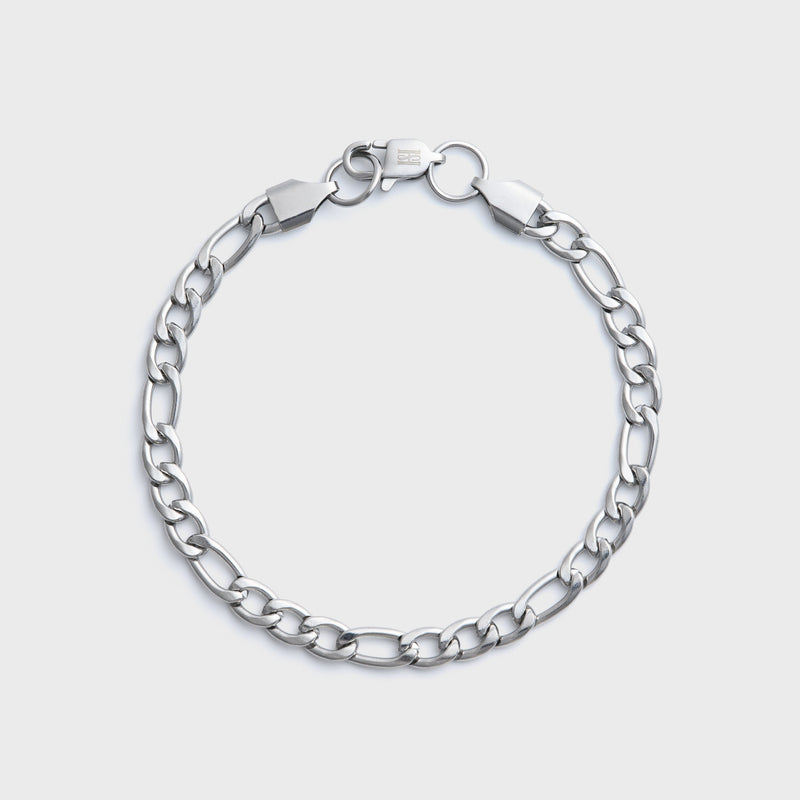 5mm Silver Figaro Bracelet Top Shot on light grey background