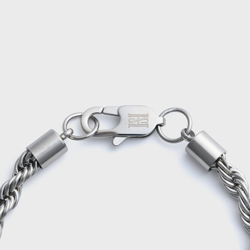 5mm Silver Rope Bracelet Clasp Shot on light grey background