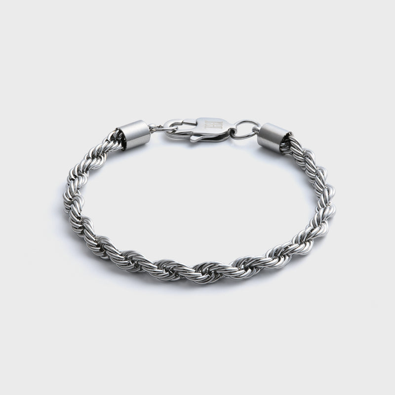 5mm Silver Rope Bracelet Front Shot on light gry background