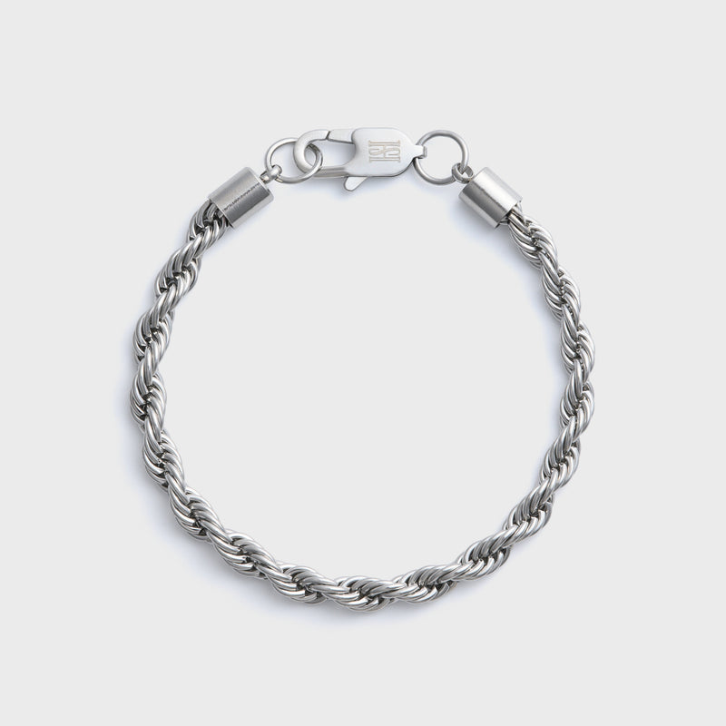 5mm Silver Rope Bracelet Top Shot on light grey background