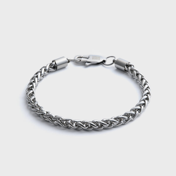 5mm Silver Wheat Bracelet Front Shot on light grey background