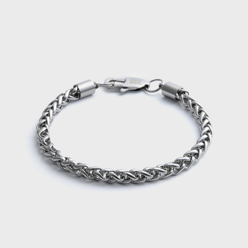 5mm Silver Wheat Bracelet Front Shot on light grey background