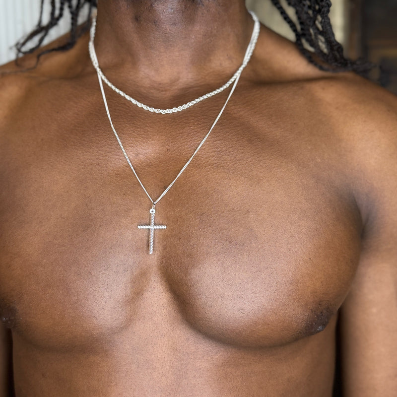 Silver Tubed Cross Necklace X Classic Curb