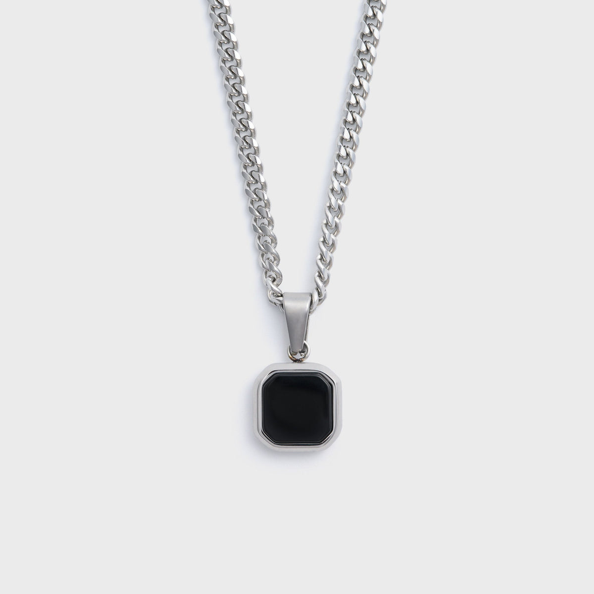 Silver Black Onyx Square Pendant