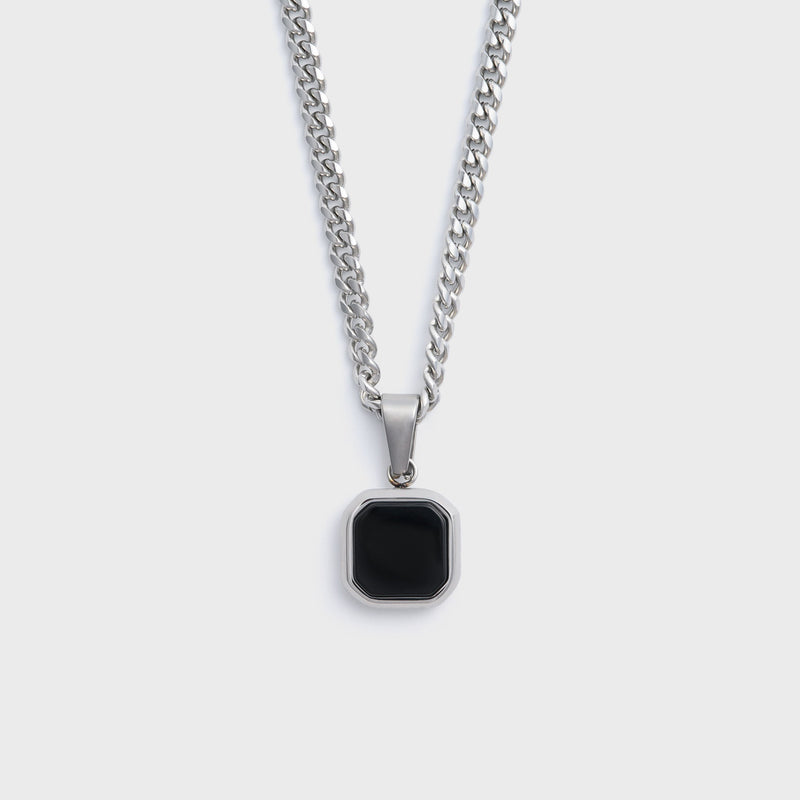 Silver Black Onyx Square Pendant
