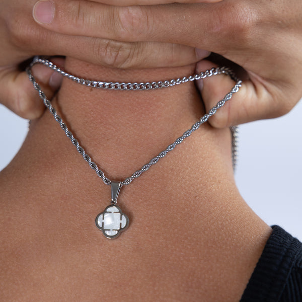 Silver White Clover Pendant Rope