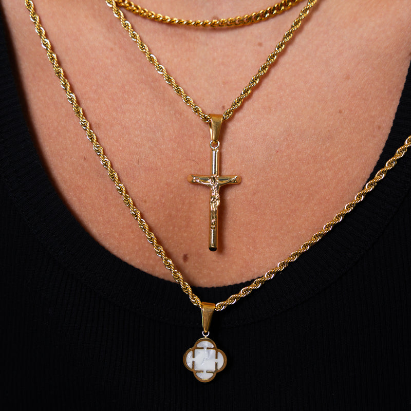 Gold White Clover Pendant Rope
