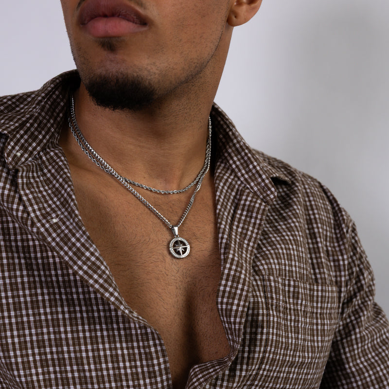 Silver Cut-Out Compass Pendant