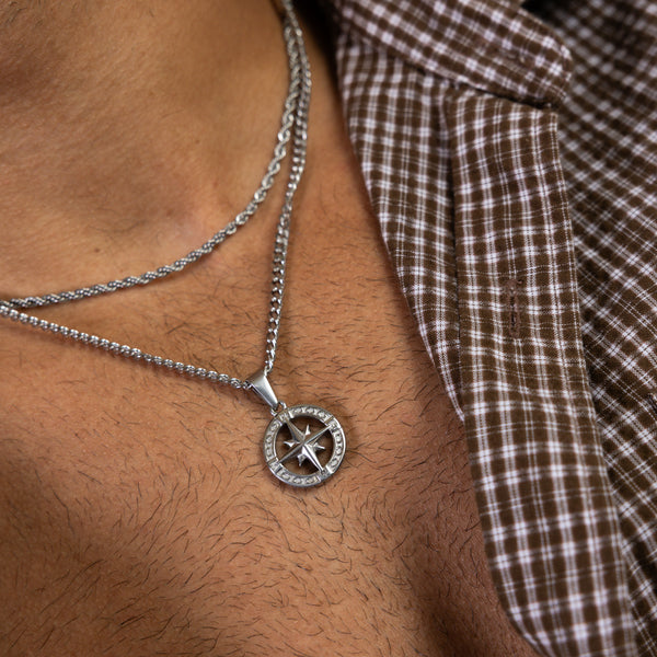 Silver Cut-Out Compass Pendant