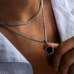 Silver Black Onyx Square Pendant Cuban