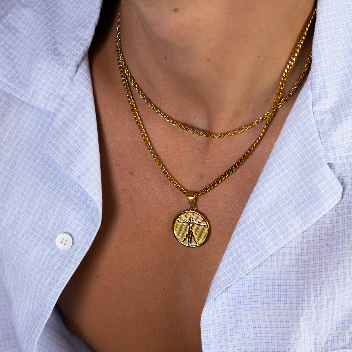 Gold Vitruvian Man Pendant