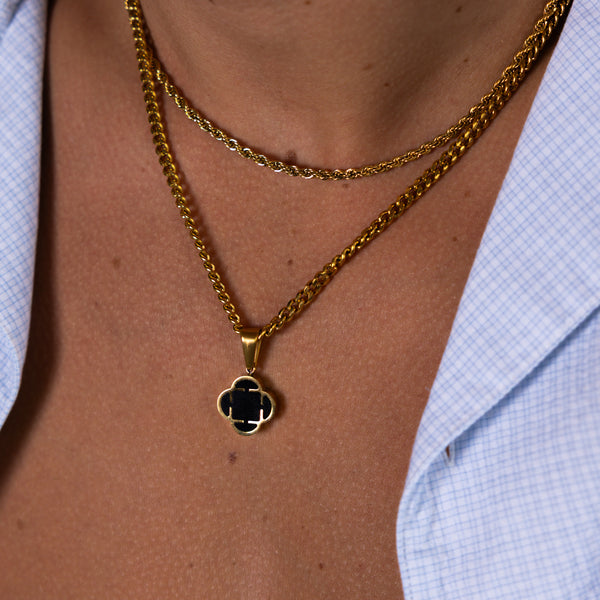 Gold Black Clover Pendant Cuban