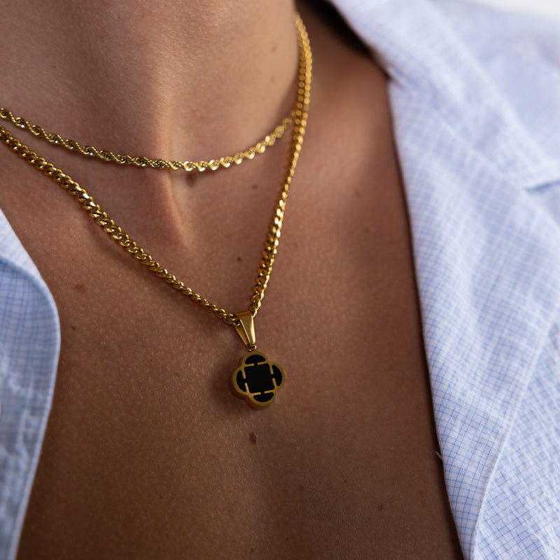 Gold Black Clover Pendant Cuban