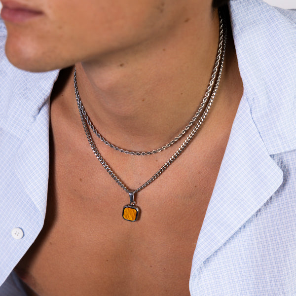 Silver Tigers Eye Square Pendant Cuban