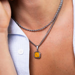 Silver Tigers Eye Square Pendant Cuban