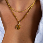 Gold Tigers Eye Pattern Square Pendant Cuban
