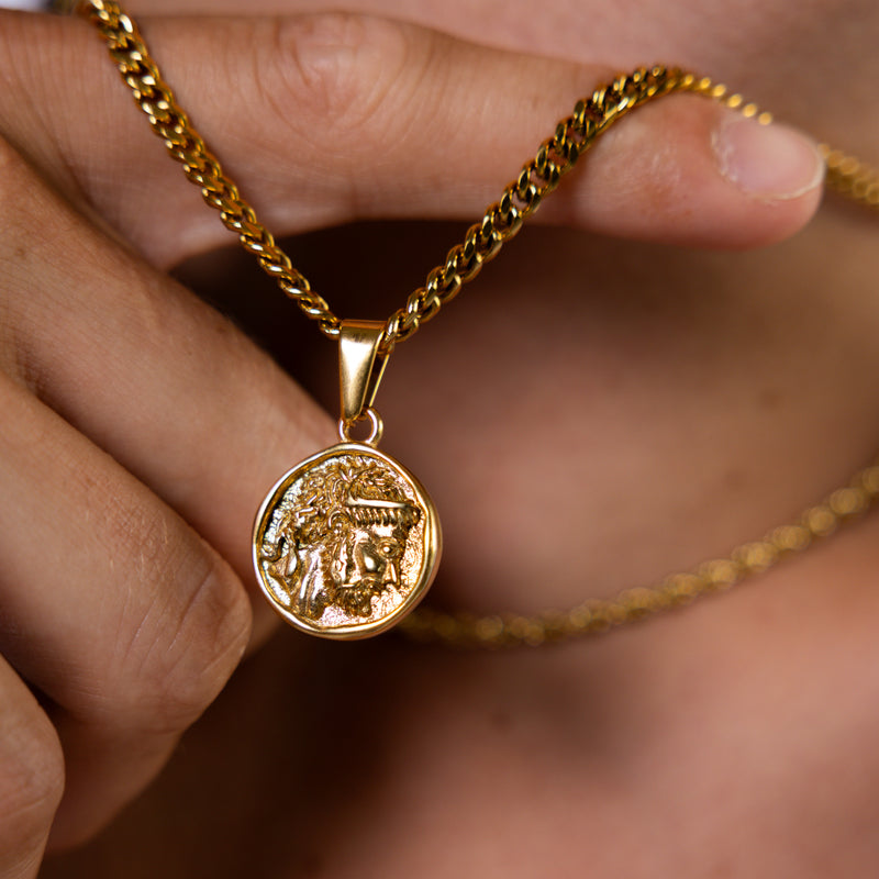 Gold Greek Head Pendant Cuban