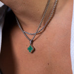 Silver Green Clover Pendant Cuban