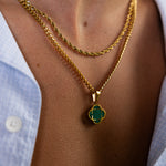 Gold Green Clover Pendant Cuban